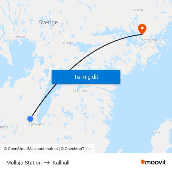 Mullsjö Station to Kallhäll map