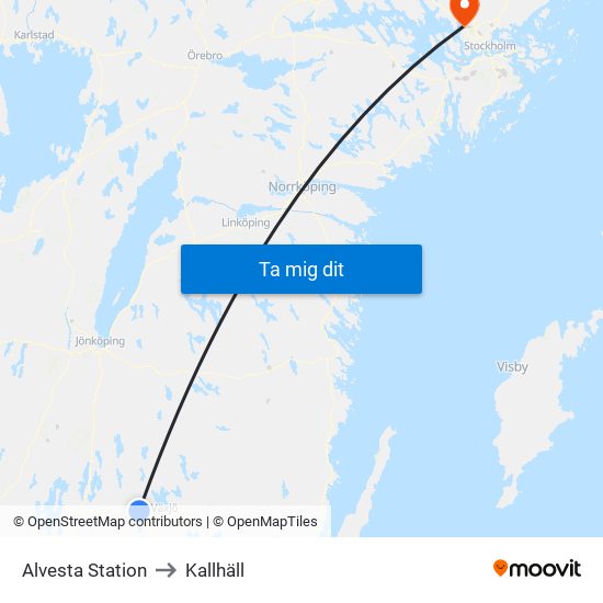 Alvesta Station to Kallhäll map