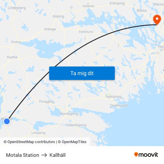 Motala Station to Kallhäll map