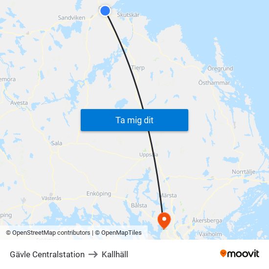 Gävle Centralstation to Kallhäll map