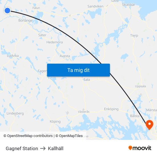 Gagnef Station to Kallhäll map