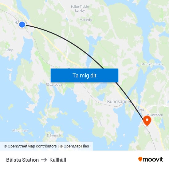 Bålsta Station to Kallhäll map