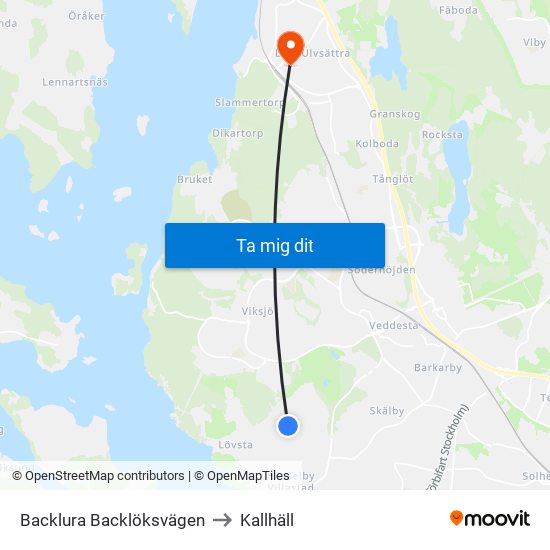 Backlura Backlöksvägen to Kallhäll map