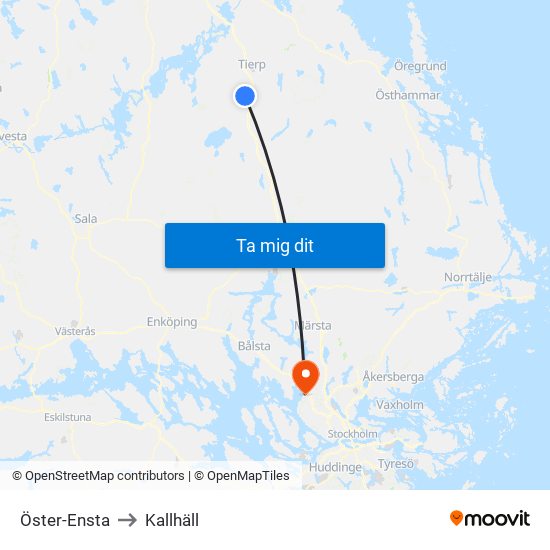 Öster-Ensta to Kallhäll map