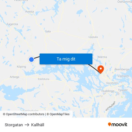 Storgatan to Kallhäll map
