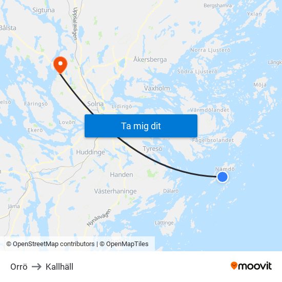 Orrö to Kallhäll map