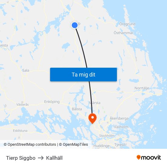 Tierp Siggbo to Kallhäll map