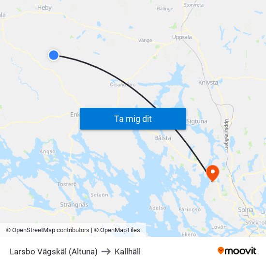 Larsbo Vägskäl (Altuna) to Kallhäll map