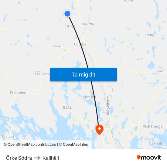 Örke Södra to Kallhäll map