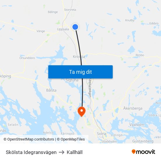 Skölsta Idegransvägen to Kallhäll map