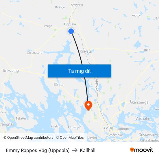 Emmy Rappes Väg (Uppsala) to Kallhäll map