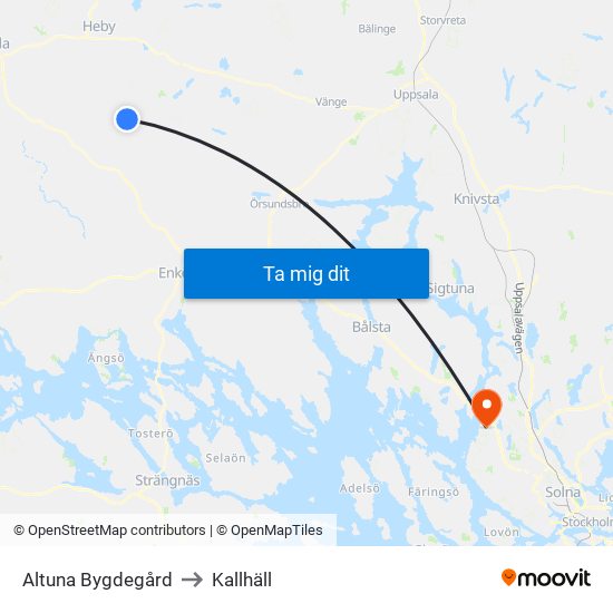 Altuna Bygdegård to Kallhäll map