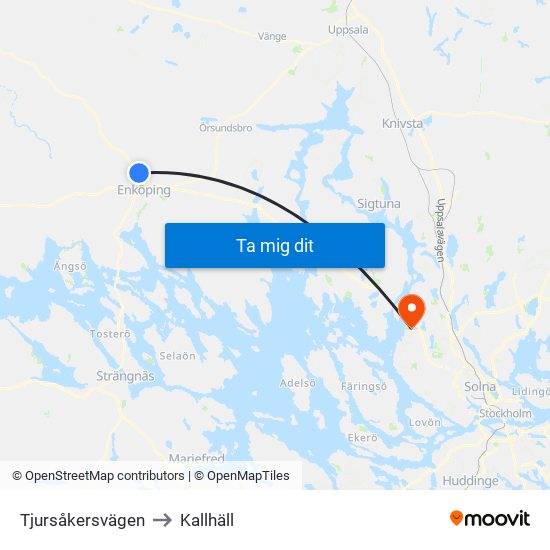 Tjursåkersvägen to Kallhäll map