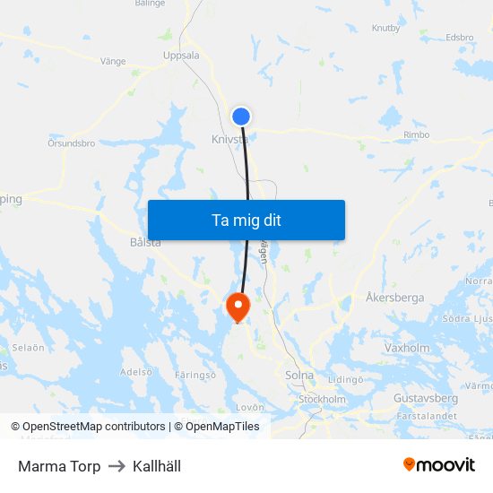 Marma Torp to Kallhäll map