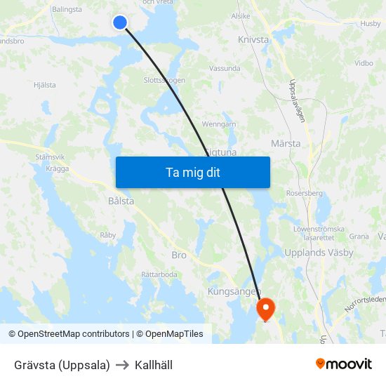 Grävsta (Uppsala) to Kallhäll map