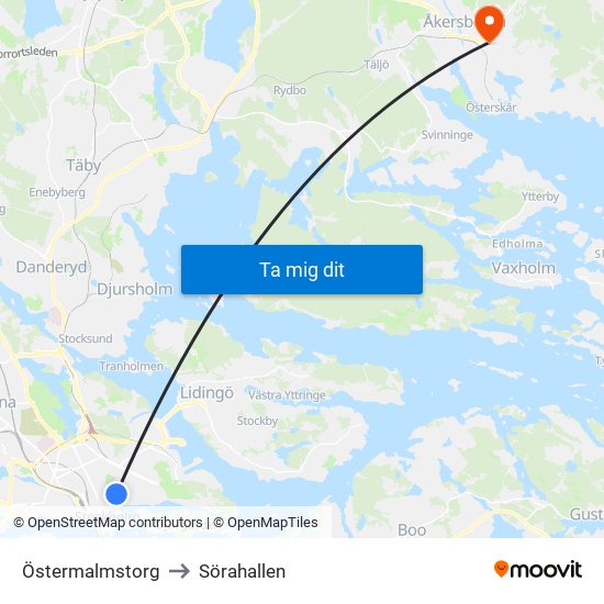 Östermalmstorg to Sörahallen map