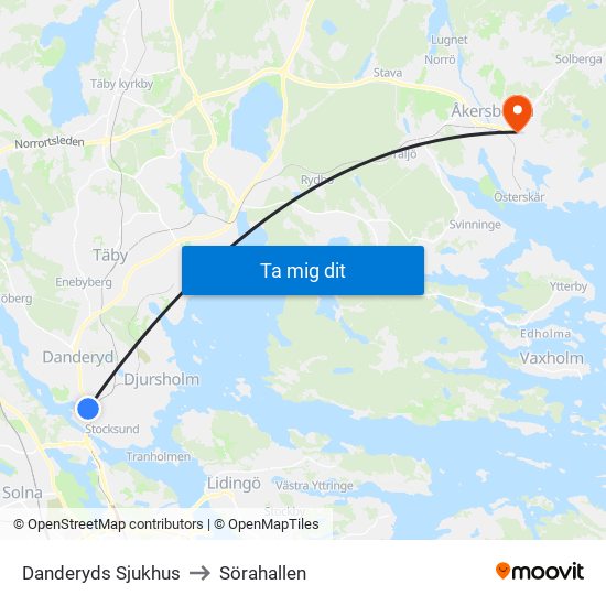 Danderyds Sjukhus to Sörahallen map
