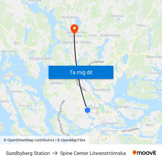 Sundbyberg Station to Spine Center Löwenströmska map