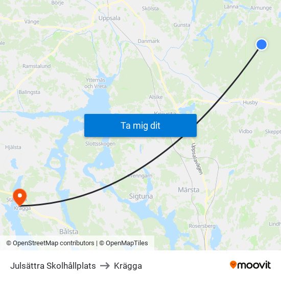 Julsättra Skolhållplats to Krägga map