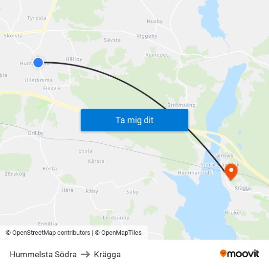Hummelsta Södra to Krägga map