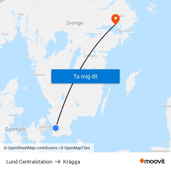Lund Centralstation to Krägga map