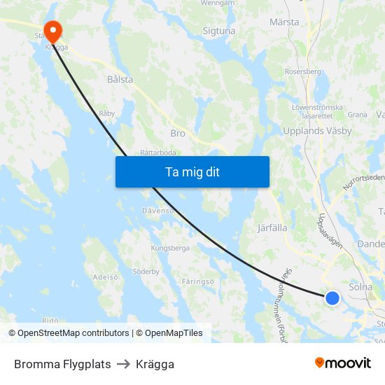 Bromma Flygplats to Krägga map