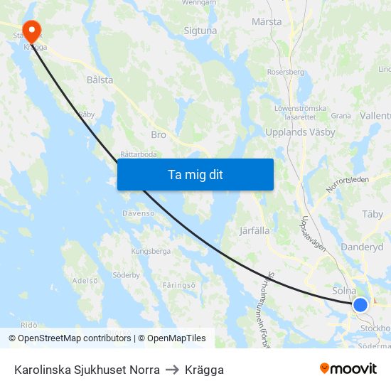 Karolinska Sjukhuset Norra to Krägga map