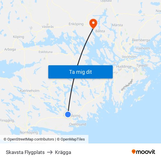 Skavsta Flygplats to Krägga map