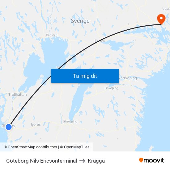 Göteborg Nils Ericsonterminal to Krägga map