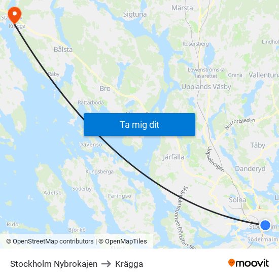 Stockholm Nybrokajen to Krägga map