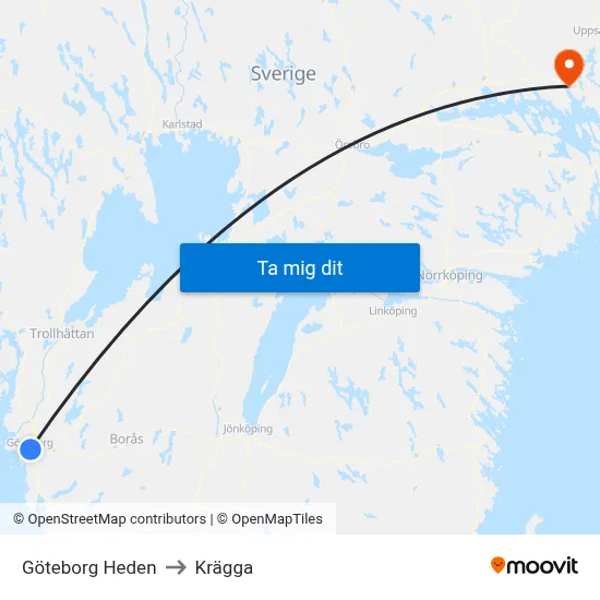 Göteborg Heden to Krägga map
