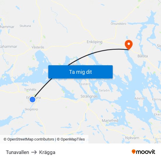 Tunavallen to Krägga map