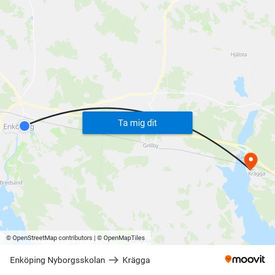 Enköping Nyborgsskolan to Krägga map