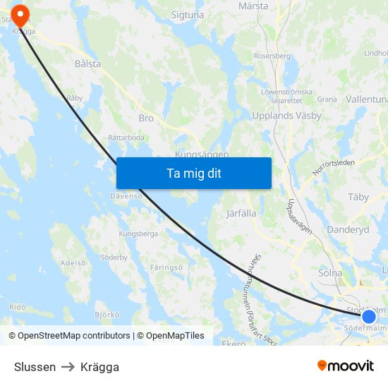 Slussen to Krägga map