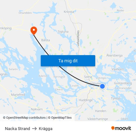 Nacka Strand to Krägga map