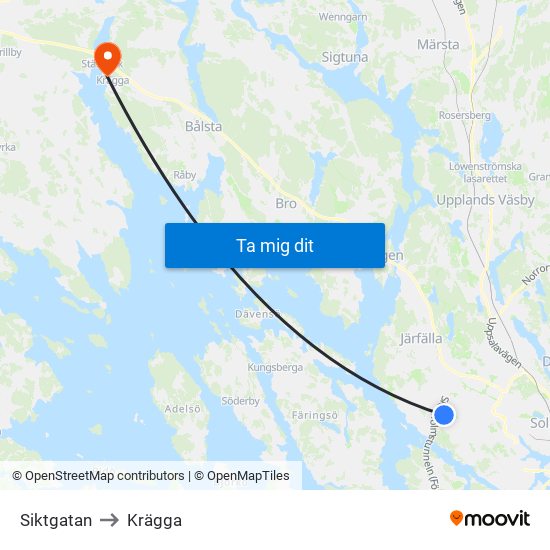 Siktgatan to Krägga map