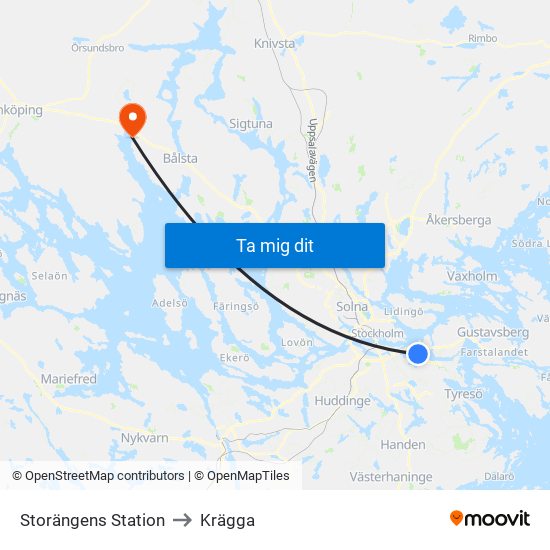 Storängens Station to Krägga map