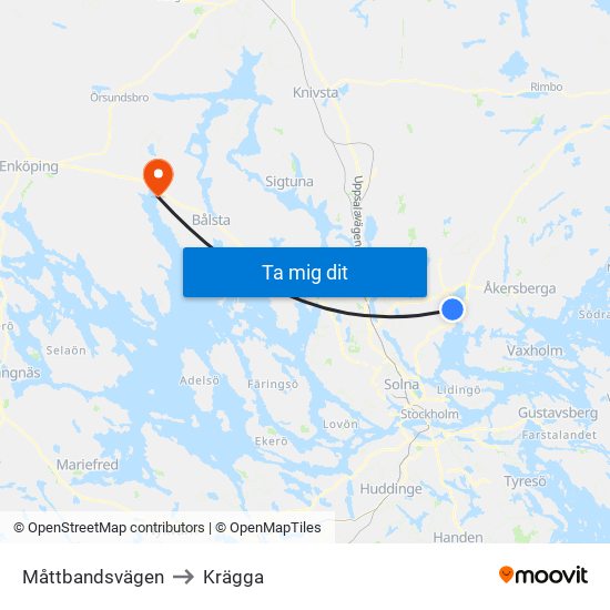 Måttbandsvägen to Krägga map