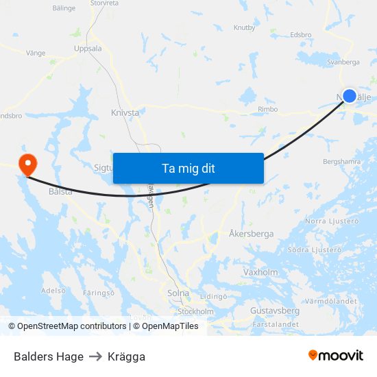 Balders Hage to Krägga map