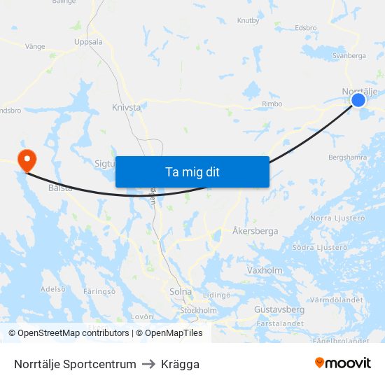 Norrtälje Sportcentrum to Krägga map