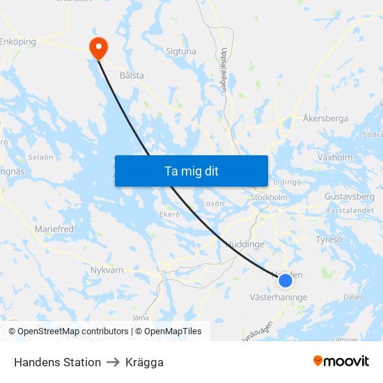 Handens Station to Krägga map