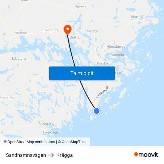 Sandhamnsvägen to Krägga map