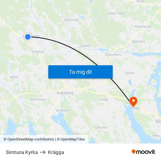 Simtuna Kyrka to Krägga map