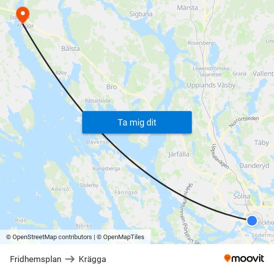 Fridhemsplan to Krägga map