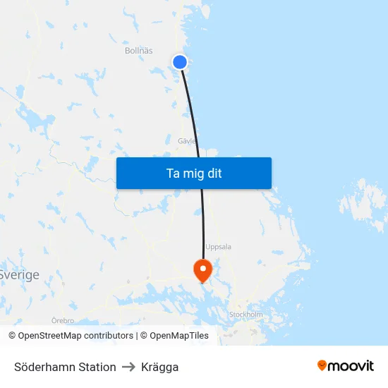 Söderhamn Station to Krägga map