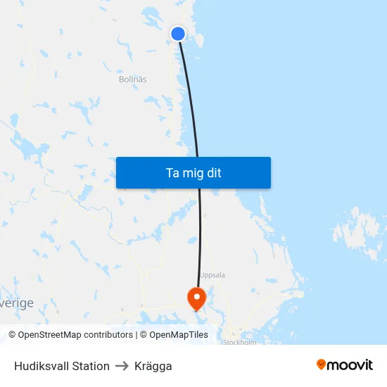 Hudiksvall Station to Krägga map