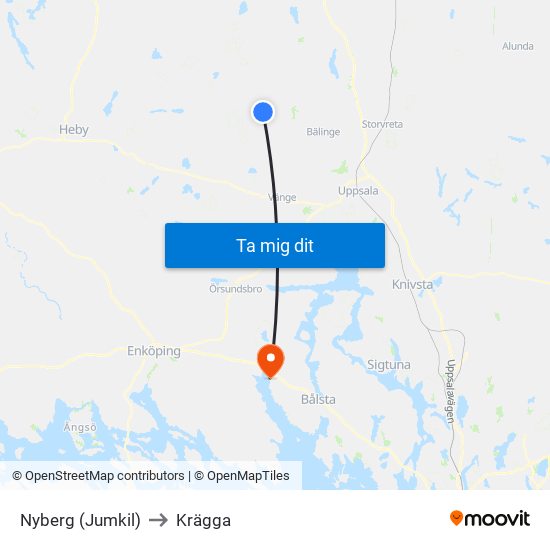 Nyberg (Jumkil) to Krägga map