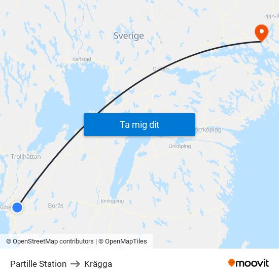 Partille Station to Krägga map