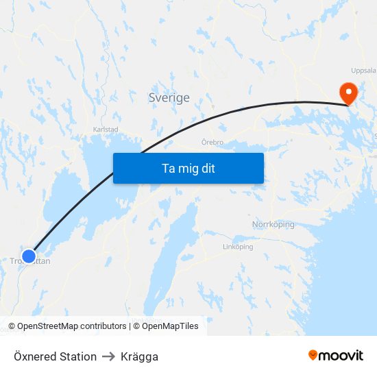 Öxnered Station to Krägga map