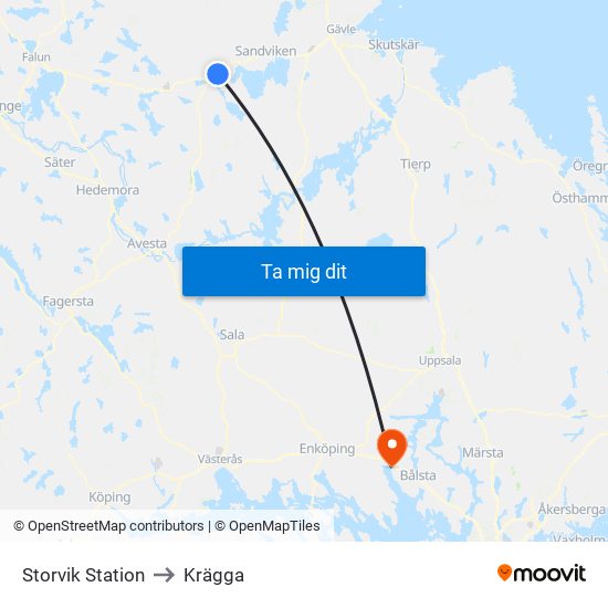Storvik Station to Krägga map